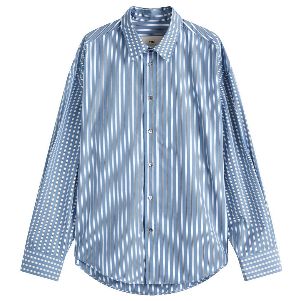 AMI Paris Men's Boxy Fit Stripe Shirt Blue Note/White/Navy